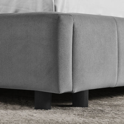 Modernes Einzelbett 90*200 cm, hautfreundliches Samtdesign, Babybett mit hoher Rückenlehne, Beige und Dunkelgrau (ohne Matratze)