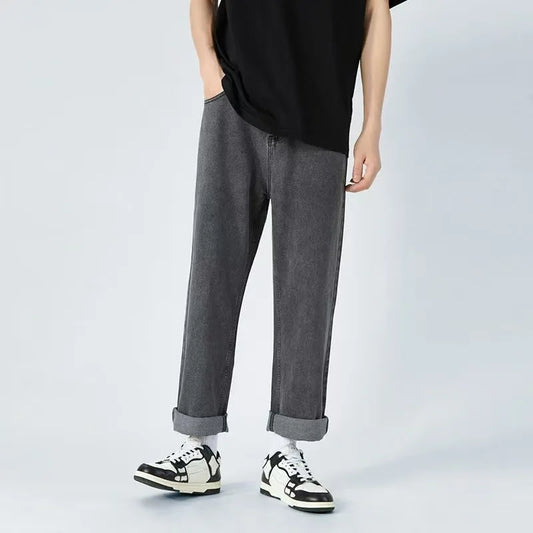 2025 New Streetwear Loose Jeans Men Korean Style Fashion Loose Straight Wide Leg Pants Men's Brand Clothing Black Light Blue 3XL.