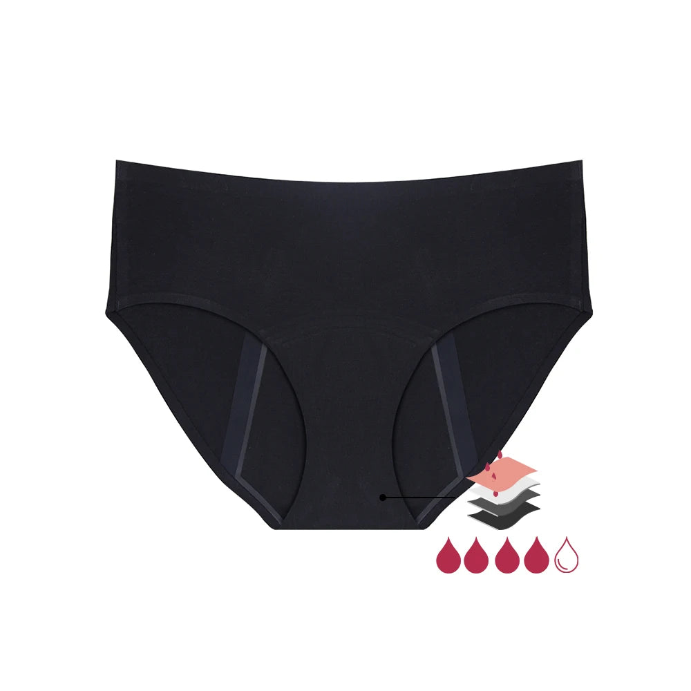 Women's Physiological Briefs Bamboo Fiber Super Absorption Mid-waist Menstrual Panties 4-Layer Leakproof    Protection.