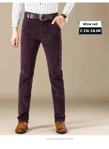 2025 Spring Autumn Men's Corduroy Casual Pants Straight Leg Loose Fit Youth Winter Thick Warm Velvet Long Pants for Men Trousers