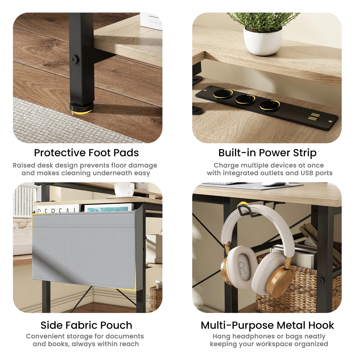 Großer Eckschreibtisch L-Form mit Regal, Monitorständer, Ablage, flexibel montierbar, Beige