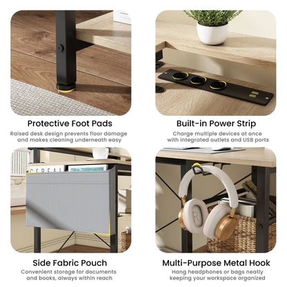 Großer Eckschreibtisch L-Form mit Regal, Monitorständer, Ablage, flexibel montierbar, Beige