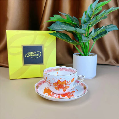Flower Basket Coffee Cup and Saucer Set Ceramic Cup Saucer Gift Box Bone China Afternoon Tea Pastoral Flower Home Drinkware.