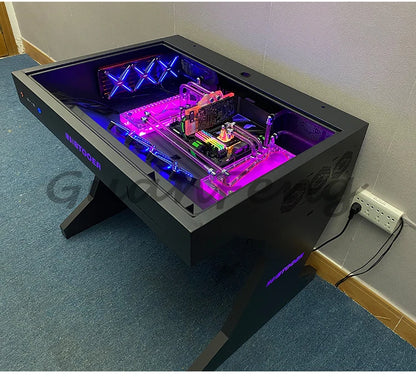 Computergehäuse für große Spieler, All-in-One-Tisch, hochwertiger Desktop, vollständig transparent, großes Gehäuse, cooler wassergekühlter Sci-Fi-Spieltisch
