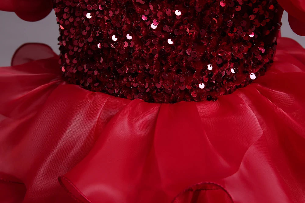 Kinderkleid, rotes Prinzessin-Halloween-Kleid, Kinderkleid, Blumenkleid, 4 bis 12 Jahre Mädchen, Klavier-Performance-Kleid.