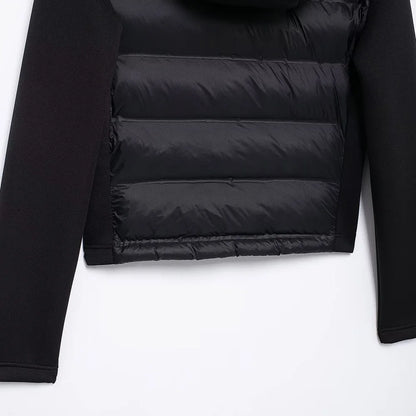 TRZA-Patchwork-gepolsterter Jackenmantel mit Kapuze und Taschen für Damen, lange Ärmel, Reißverschluss vorne, Damenoberbekleidung, schicke Oberteile, Mode.