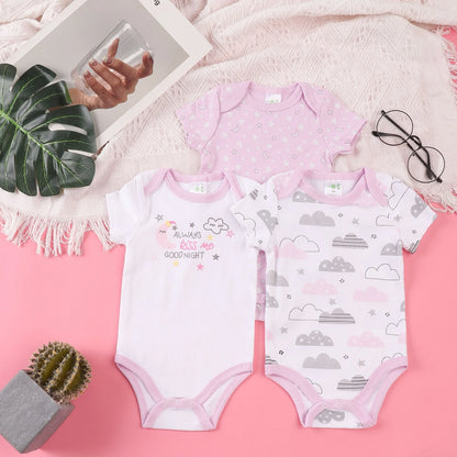 3PCS Sommer Jungen und Mädchen Nette Muster Hoodie Set Kurzarm Dreieck Overall Neugeborenen Baumwolle Bequeme Overall Pyjamas.