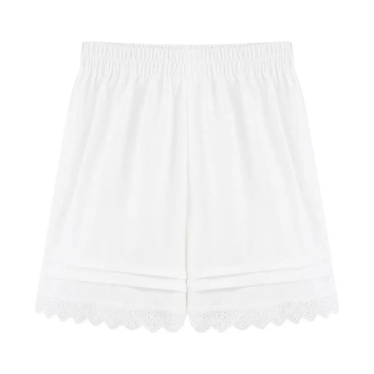 White Lace Trim Patchwork Casual Shorts for Women's High Waisted Wide Leg Vacation Beach Pants Loose Thin Bottoms Home Shorts.