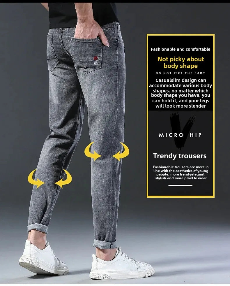 Frühling Herbst Xintang Denim Jeans Herren Slim Fit Casual Trendy Modische Alltagskleidung Blau Gerade Bein Hosen Elastische Taille