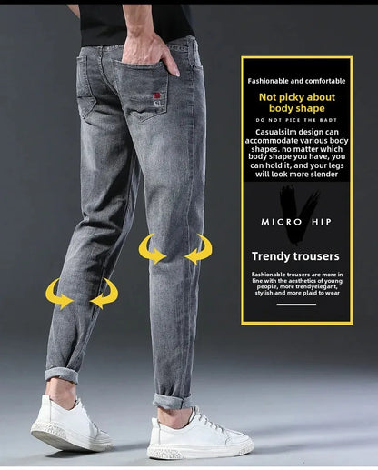 Frühling Herbst Xintang Denim Jeans Herren Slim Fit Casual Trendy Modische Alltagskleidung Blau Gerade Bein Hosen Elastische Taille