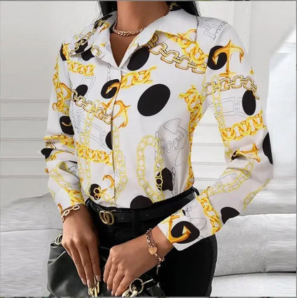 Summer New Women's Long-sleeved Shirt, Single-breasted Printed Shirts Fashion Casual Tops Camisa Female Chemise S-XXL