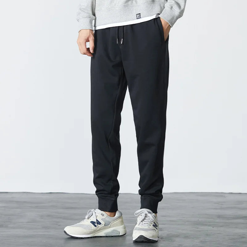 New men's high-quality solid-color sport pants - sport outfit - elastic waist - 2026 casual loose pants - black/grey - cotton jo.