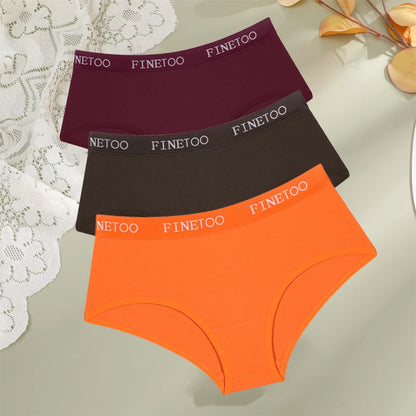 FINETOO 3Pcs Cotton Letter Belt Underwear Women's Panties Sexy Breathable Low Waist Briefs Female Stretch Comfortable Lingerie