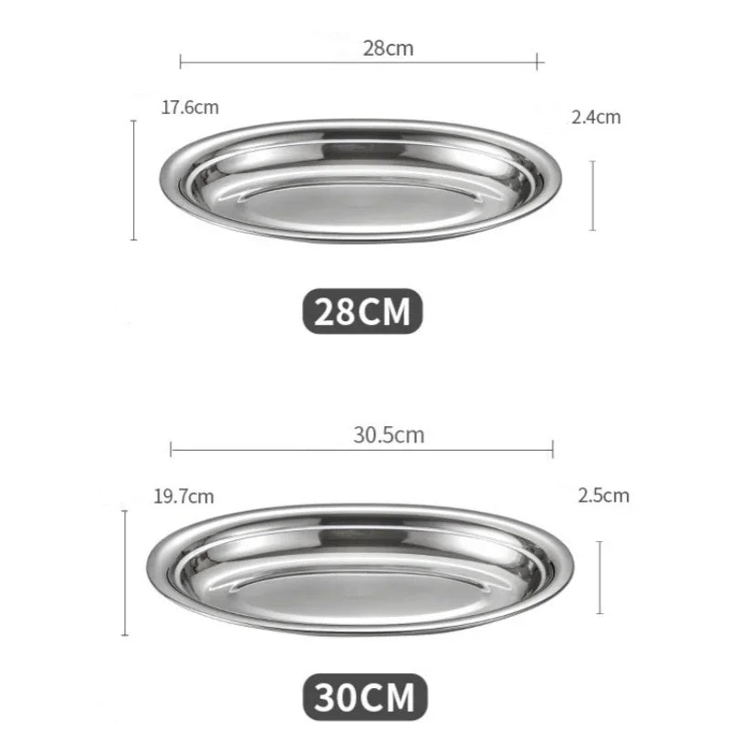 1Pcs 304 Stainless Steel Plate Oval Fish Dish Dinner Dessert Food Sushi Snack Steaming Fruit Dish Household Restaurant Tableware.