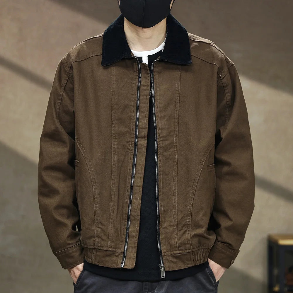 Men Spring Autumn Washed Cotton Loose Casual American Retro Cargo Jacket Man Streetwear Cityboy Coat Outerwear Varsity Jacket.