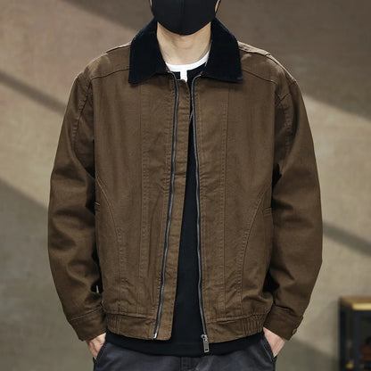 Men Spring Autumn Washed Cotton Loose Casual American Retro Cargo Jacket Man Streetwear Cityboy Coat Outerwear Varsity Jacket.