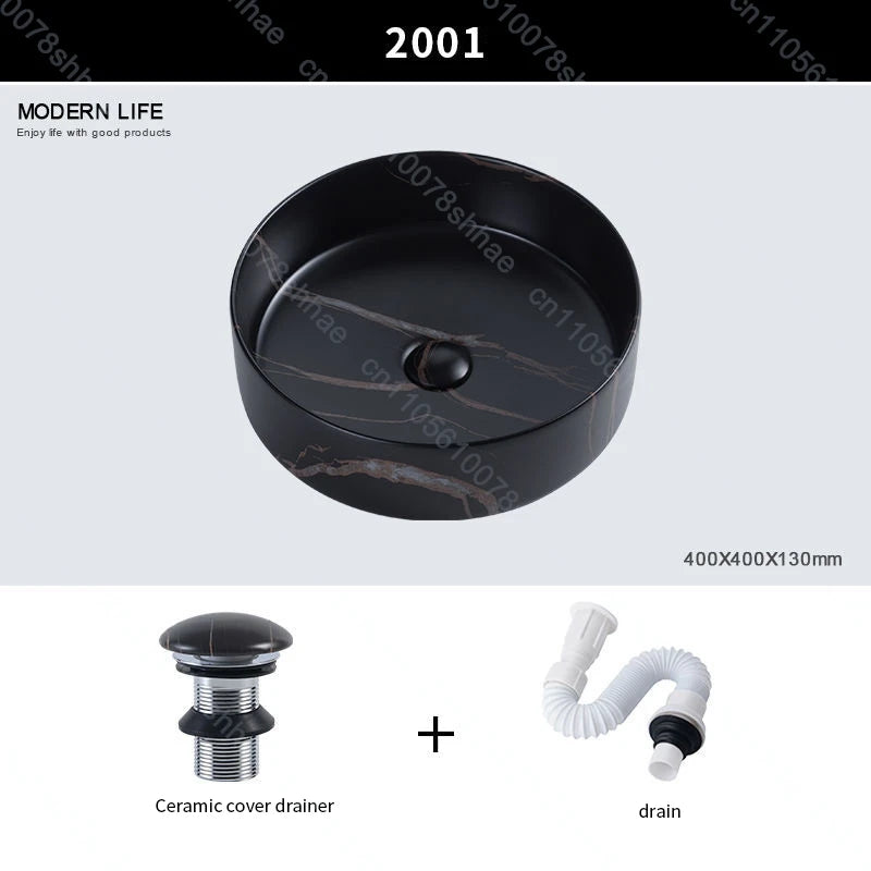 Luxuriöses Vintage-Keramikgefäßwaschbecken für Badezimmer, Waschtisch, Kunstbecken über der Theke, Waschbecken mit Abflusszubehör, Arbeitsplatte