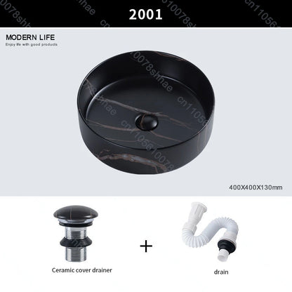 Luxuriöses Vintage-Keramikgefäßwaschbecken für Badezimmer, Waschtisch, Kunstbecken über der Theke, Waschbecken mit Abflusszubehör, Arbeitsplatte