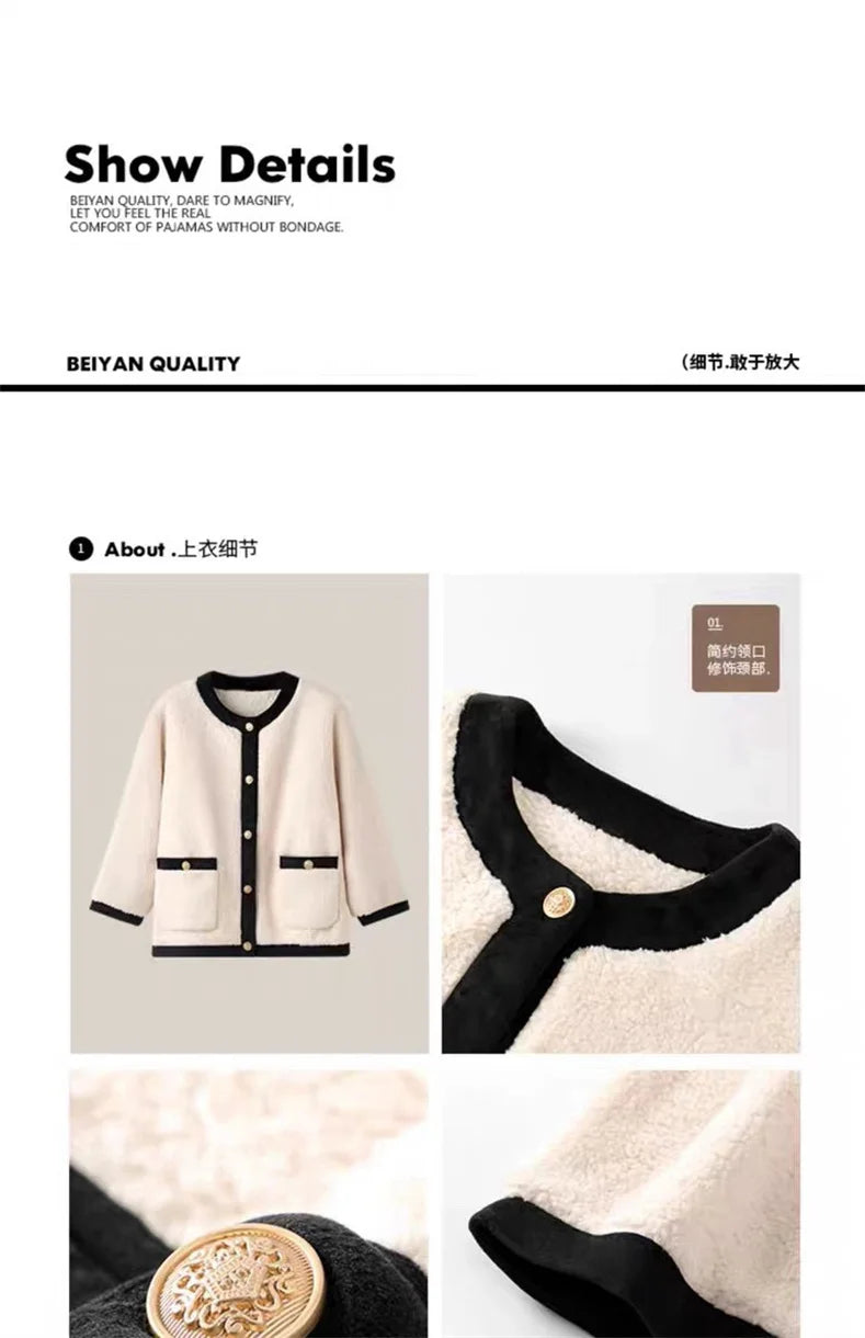 Winter Women Warm Fashion Pajama Sets Sweet   Elegant French Style Girlish Leisure Thicken Flannel Comfort Pajamas.