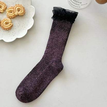 Design Socks For Women Cute Sweet Daily Casual Korean Style Women's Socks Autumn Winter Long Fashion Lace Edge Chaussettes Femme.