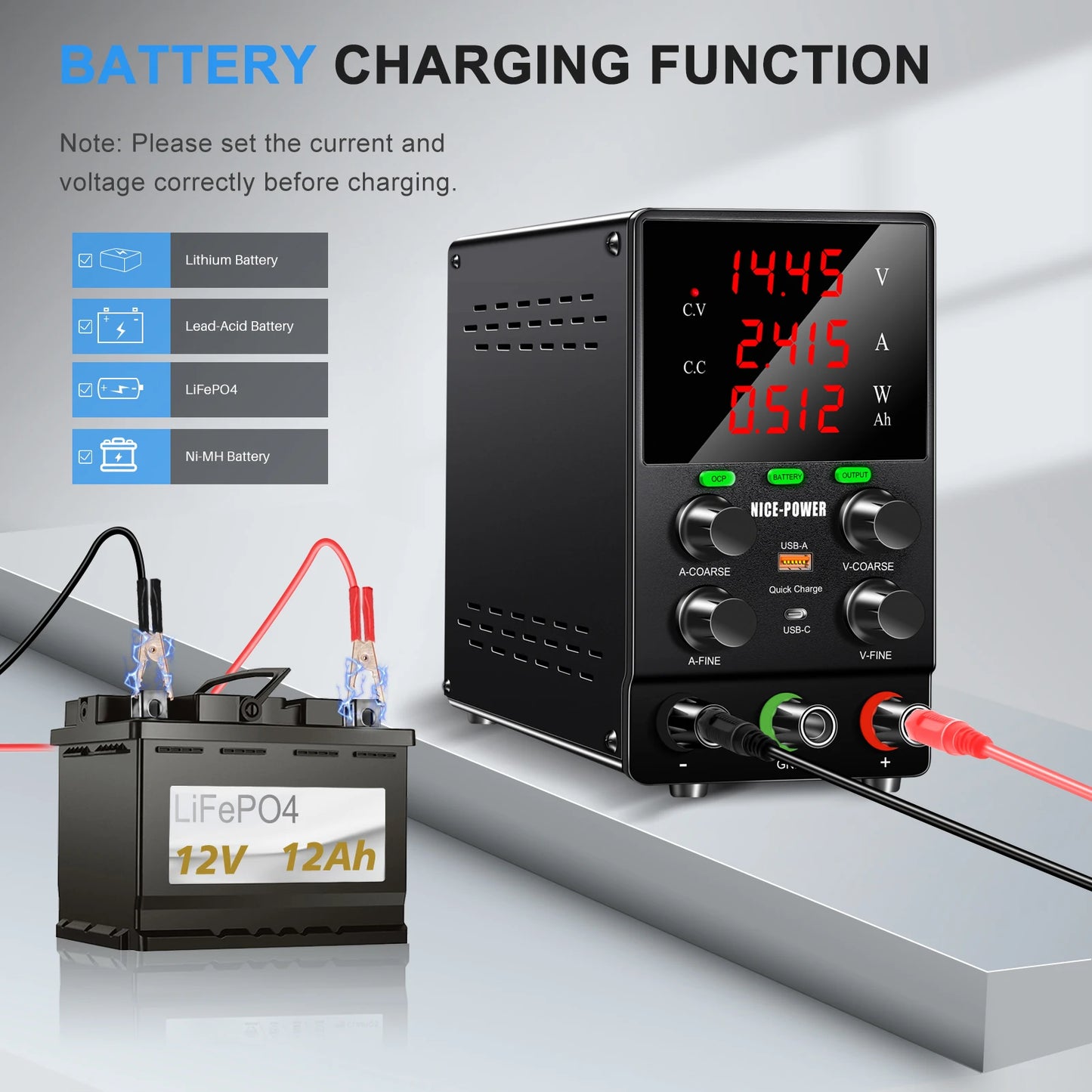 Professional Battery Charging Lab DC Power Supply 30V 60V 120V Adjustable Laboratory OCP OUTPUT 12V 10A Electric Vehicle Charger.