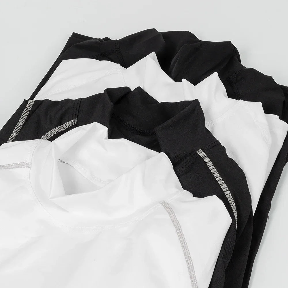 Men's Quick Dry Running T-shirt Workout Compression Shirt Turtleneck Long Sleeve Rash Guard Gym Base Layer Athletic Undershirt.