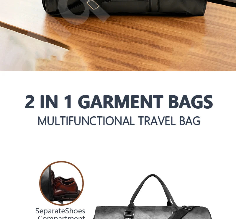 2025 Neue Herren-Anzugtasche aus Leder mit großem Fassungsvermögen, wasserdicht, für Wochenendaisen, Business, umwandelbare 2-in-1-Handgepäcktasche.