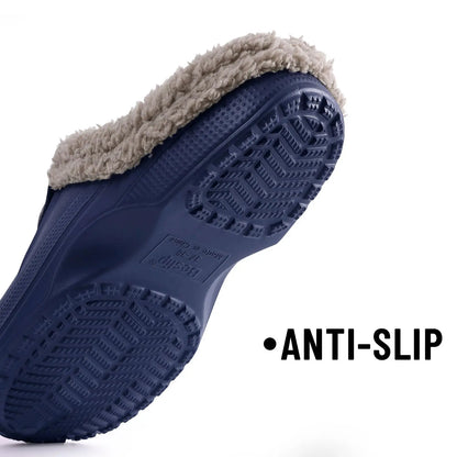 Eyriphy Classic Fur Lined Clogs For Women Waterproof Winter Fuzzy Slippers Mens Cotton Shoes For Indoor And Outdoor Rubber Soles.