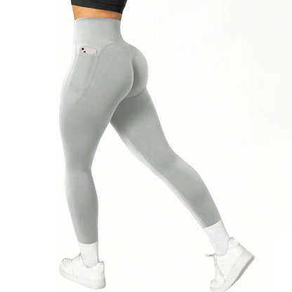 High Waisted Seamless Yoga Pants Butt Lifting Booty Sculpting Gym Leggings with Side Pockets Sexy Workout Tights for Women.