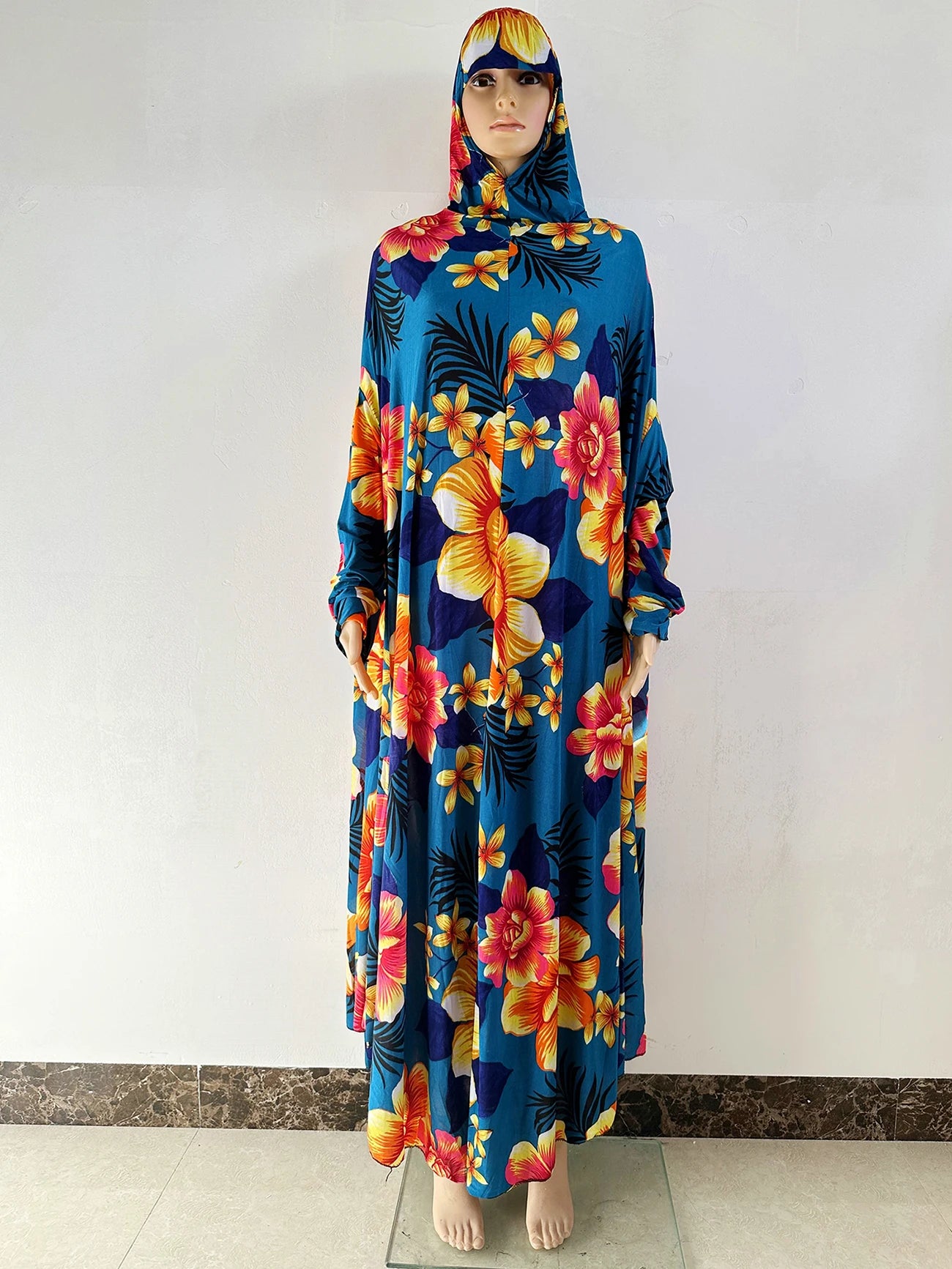 6XL  Muslim Womens Hooded Abaya African Sleeveless Prayer Garment Kaftan Dress With Hijab Floral Dubai Saudi Robe Ramadan