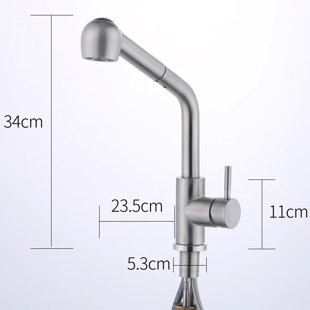 360° Rotating Retractable Sink Faucet Hot and cold Water Button Ceramic Valve Kitchen Stainless Steel Faucet with Shower