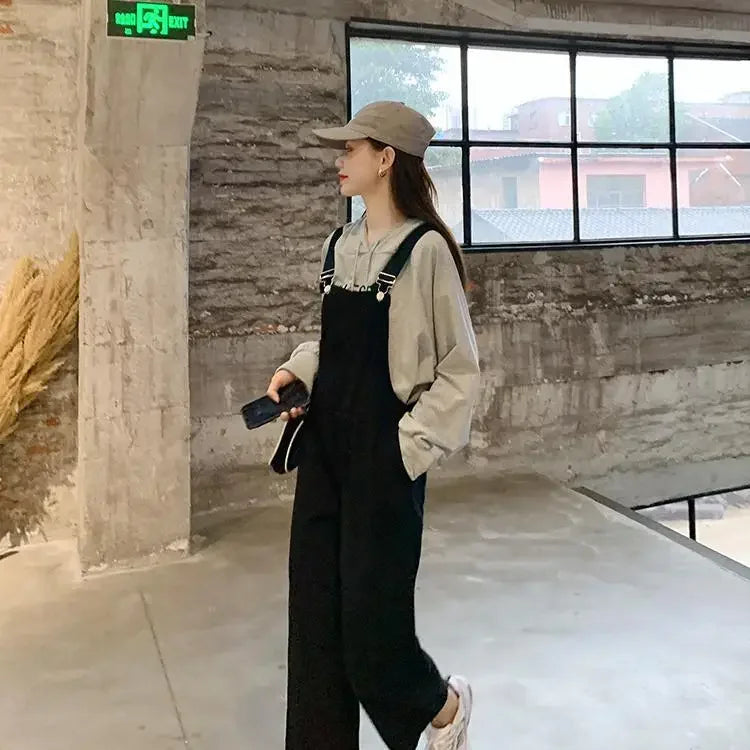 Jumpsuits Women Solid Retro Japanese Style Streetwear Denim Suspenders Trousers Harajuku Stylish Hip Hop Straight Overalls Teens.