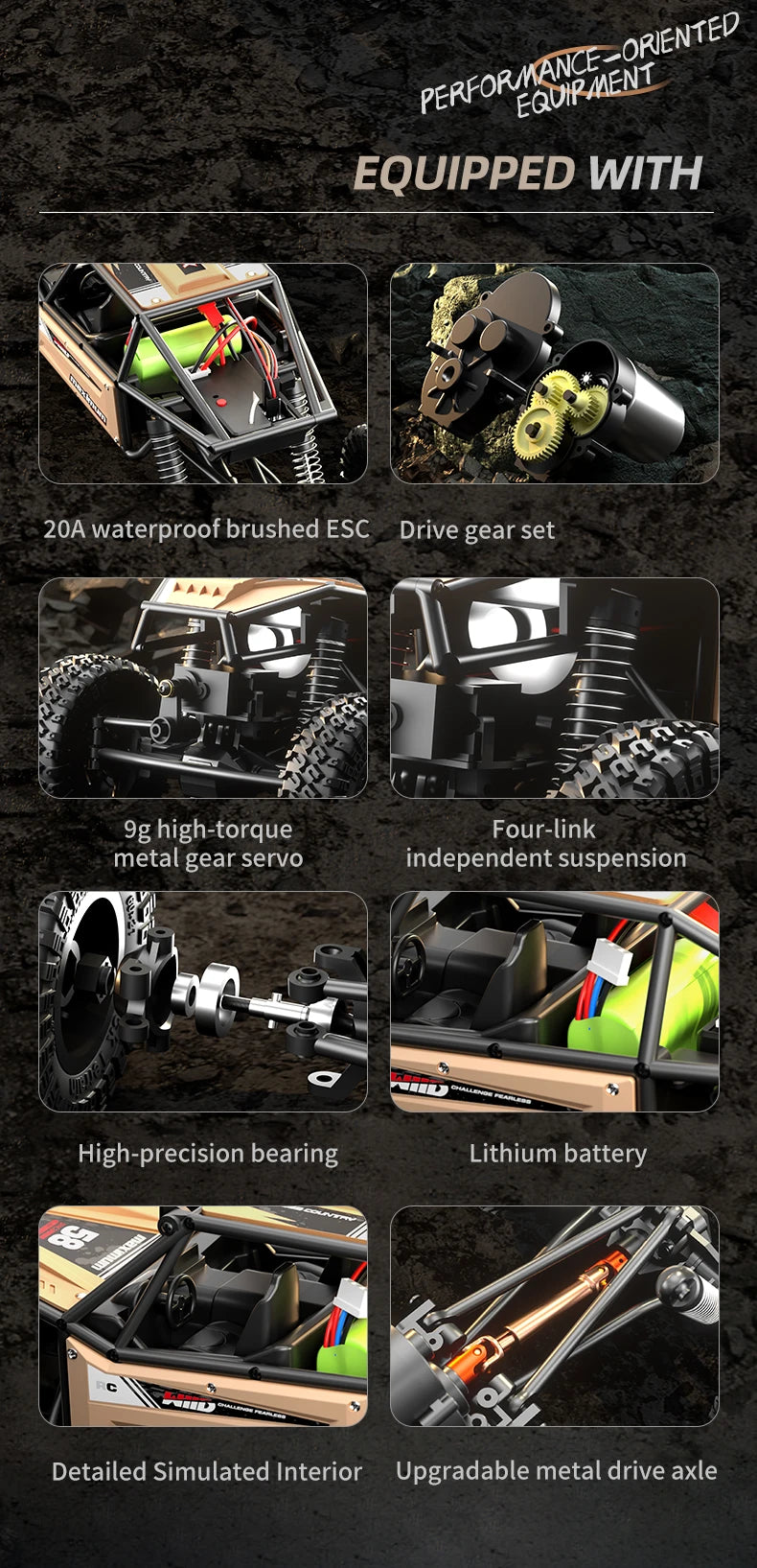 1/18 RC Climbing Car 4WD Off-road Remote Control Vehicle RTR Rock Crawler Big-wheel 4x4 Electric Truck Model Toys for Kids.