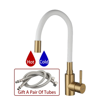 ULA Gold Kitchen Faucet Stainless Steel Flexible Spout Kitchen Sink Faucet Hot Cold Water Sink Mixer Tap 360 Degree Rotate Crane