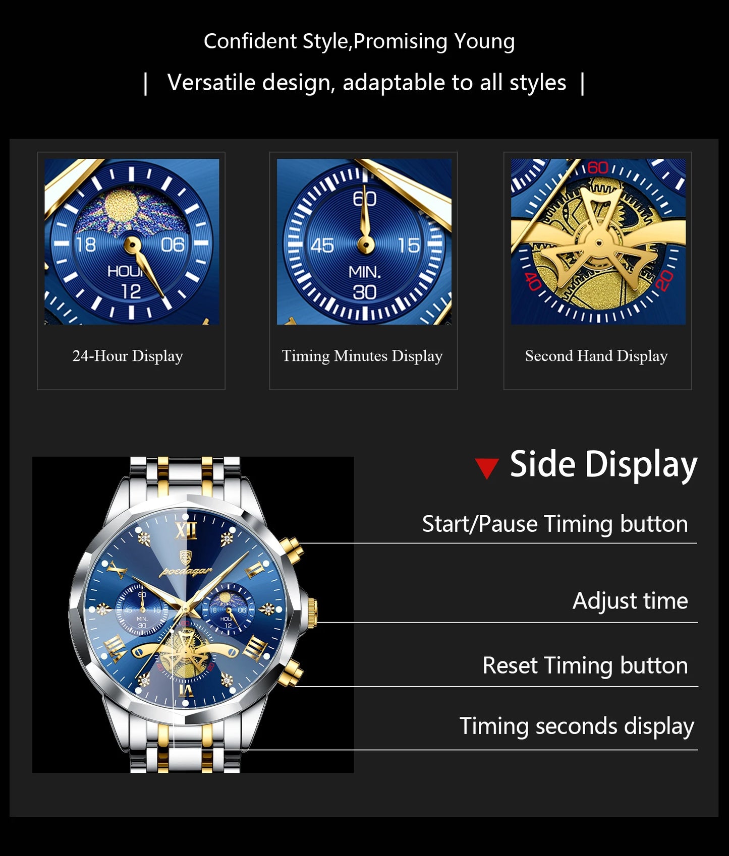 POEDAGAR Luxury Men Watch Top Original Waterproof Luminous Chronograph Man Wristwatch Stainless Steel Quartz Men's Watches Reloj.