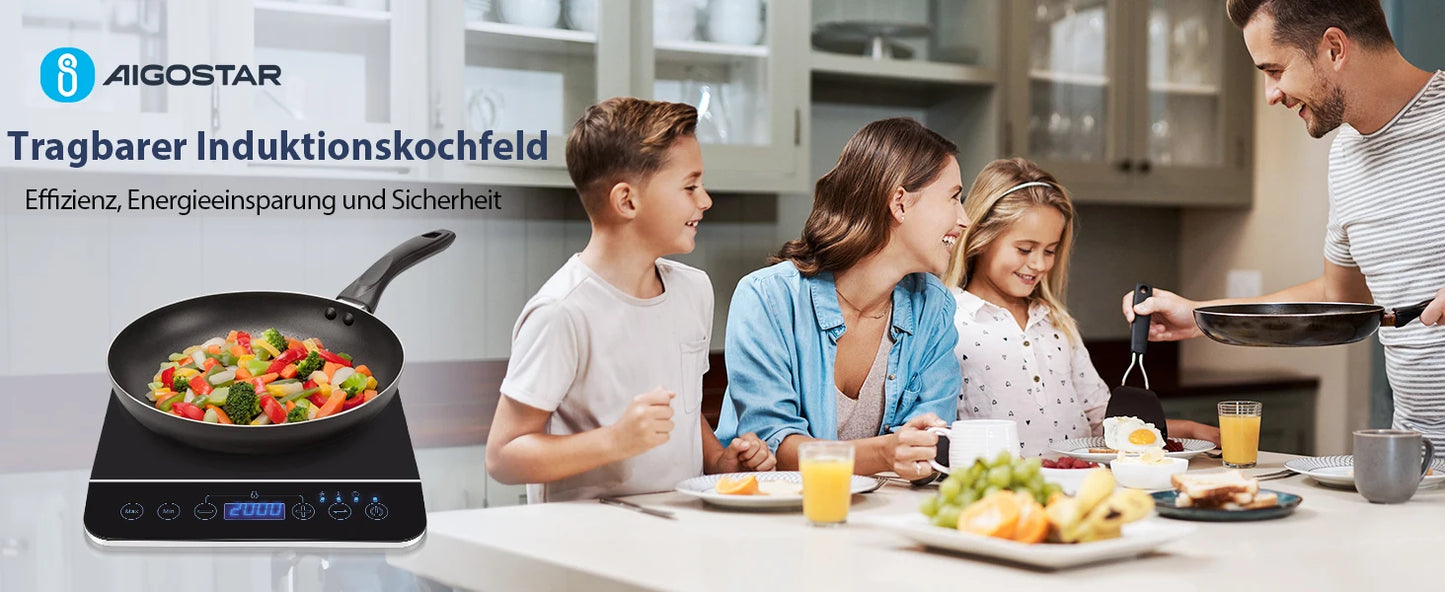 Aigostar BlueFire - portable induction hob with touch panel. Electric induction hob Up to 240℃ and 2000W.