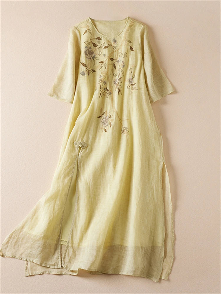 Sommer Druck Vintage Kleider Für Frauen 2025, Neue Casual Lange Dünne Atmungsaktive Kleid Femme Robe Büro Dame Arbeit Elegante Kleidung