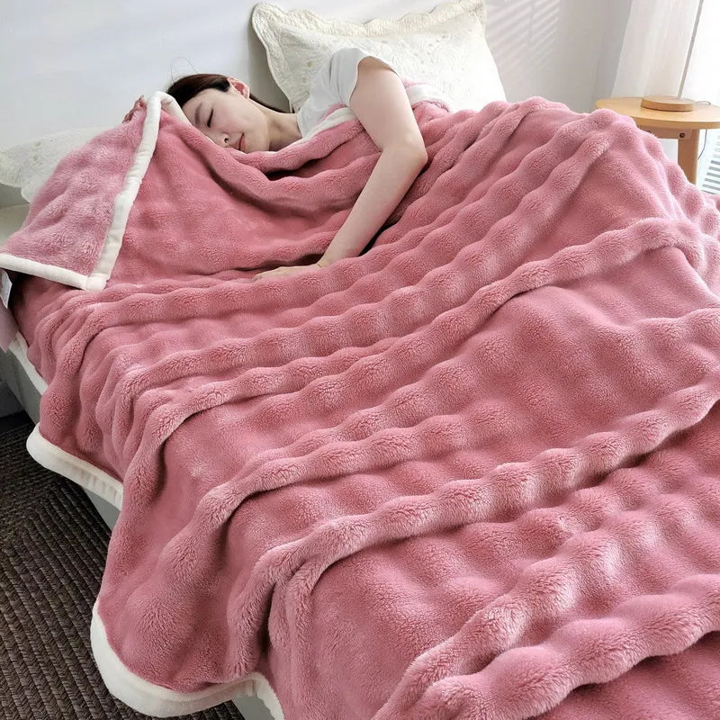 Solid Color Flannel Rabbit Fur Blanket Nap Cover Blanket Soft Sofa Blanket Coral Fleece Cover For Bedroom Manufacturer Wholesale