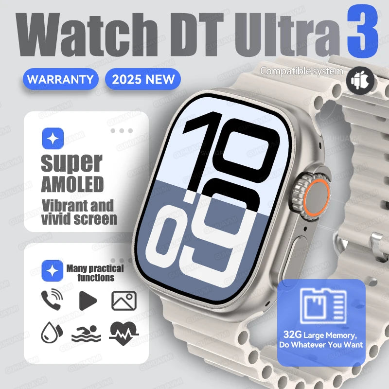 DT Ultra 3 Smartwatch Amoled Screen 4GB MP3 MP4 Player Bluetooth Network Sharing APP Store ChatGPT Smart AI Watch Men Sportwatch