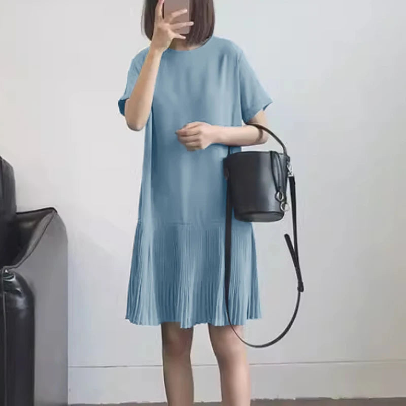 Zanzea lässig solide plissierte Kleid Frauen Sommer Kurzarm knielange Robe 2024 koreanische lose einfache Patchwork Vestido Overs ize.