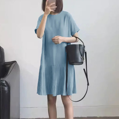 Zanzea lässig solide plissierte Kleid Frauen Sommer Kurzarm knielange Robe 2024 koreanische lose einfache Patchwork Vestido Overs ize.