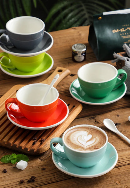 300ml Ceramic Coffee Cup and Saucer Set Pottery Latte Cups Breakfast Milk Mug Afternoon Teacup Porcelain Water Mugs Wholesale.