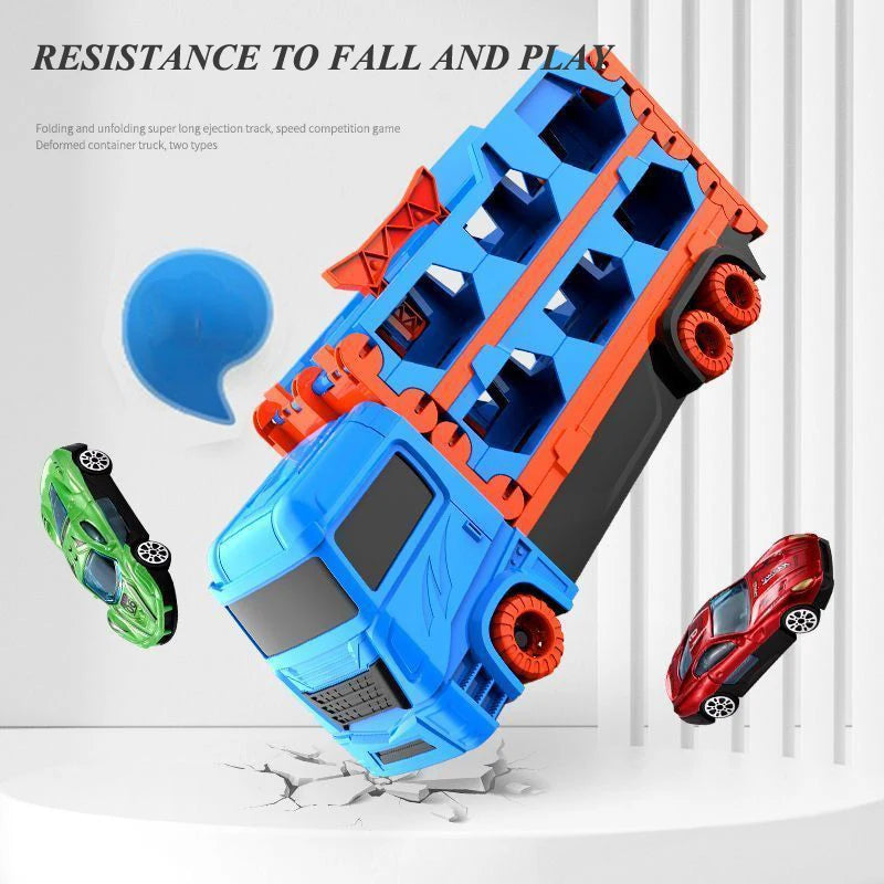 Large Car Transporter Truck Folding Track Racing Vehicle Kids Competitive Games Storage Alloy Car Boy Toy Children Novel Gift.