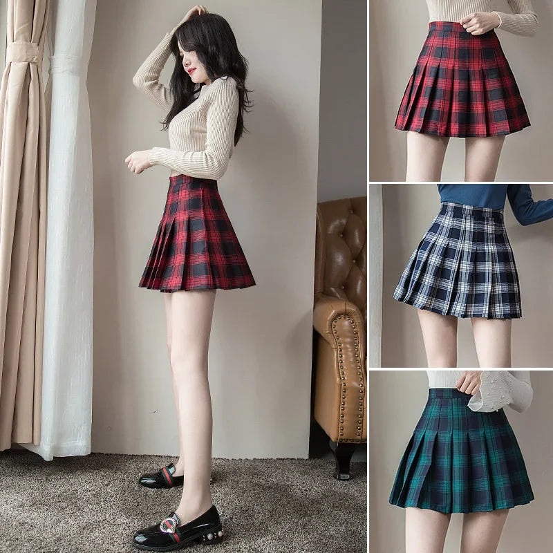Mini High Waist Pleated Skirts Plaid Sweet Women Harajuku A-line Sailor Autumn Chic Skirts for Women Clothes.