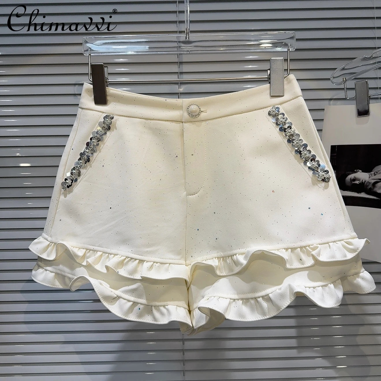 2025 Summer Clothes New Fashion Sequined Beaded Fungus Edge Pants Three-point Shorts Sweet Girls Temperament Short Pants Women.