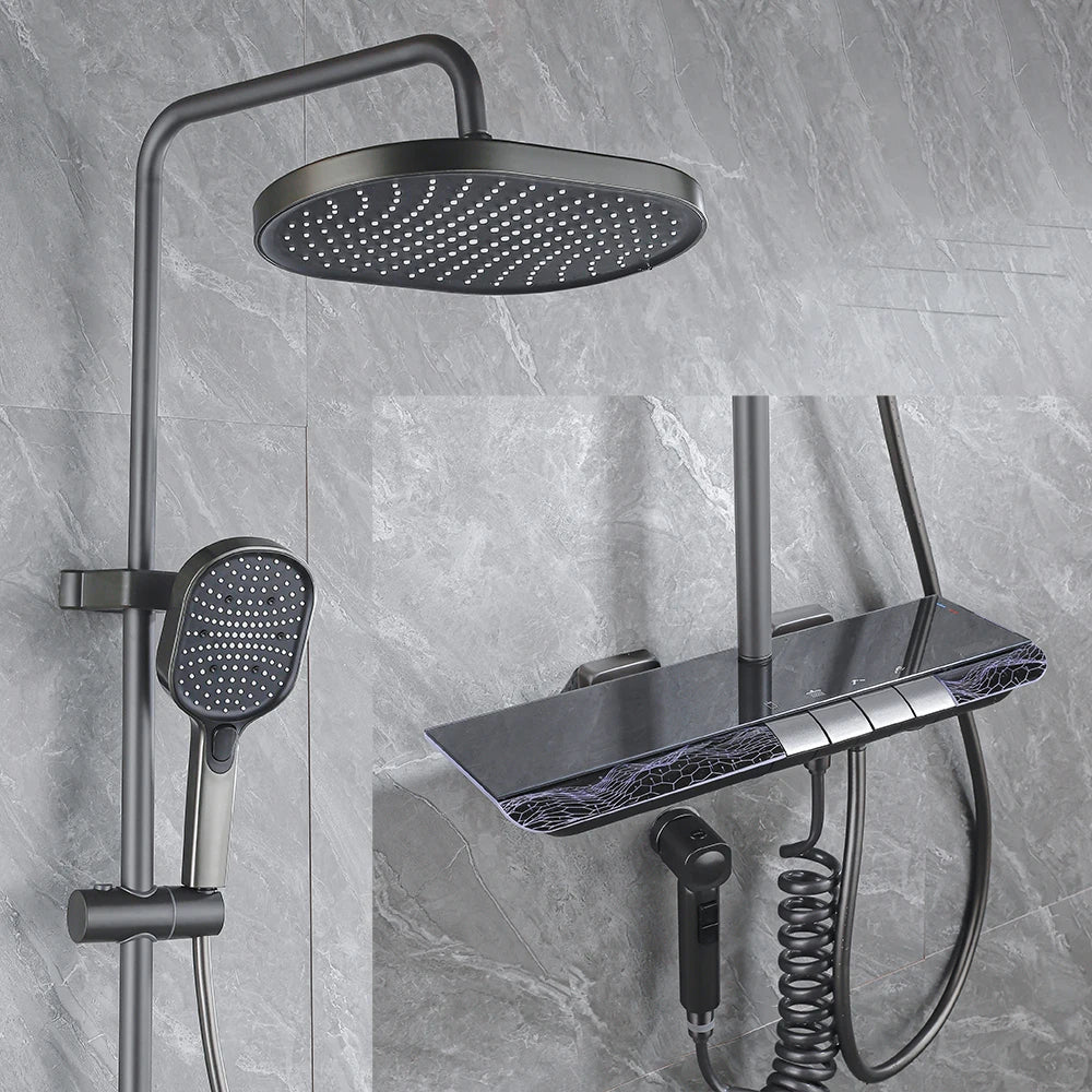 Bluetooth Music Digital Bathroom Shower System Ambient Lighting thermostatic Digital Bathroom Shower Set Faucets Accessories