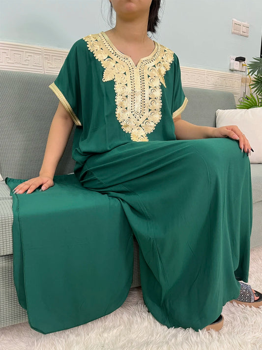 Muslimische Reine Abayas Für Frauen Dubai Baumwolle Applikationen Lose Fit Femme Robe Türkei Islam Traditionelle Kleider Mit Kopftuch Turban.