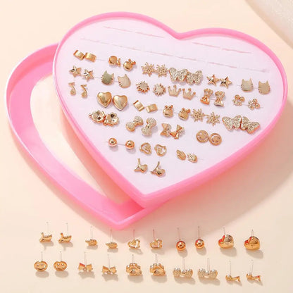 Multicolor 36Pairs Cartoon Hypoallergenic Plastic Stud Earrings Set For Women Girl Cute Animal Flower Ear Wedding Gifts Jewelry.