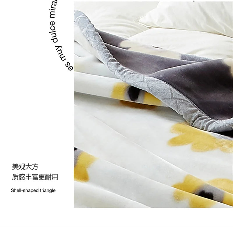 Double Sided Printed Autumn Winter Blankets for Bed Soft Warm Encrypted Flocking Raschel Blanket Skin Friendly Weighted Blanket.