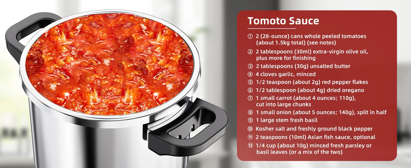 KITCHJOY 3in1 Stainless Steel Pressure Cooker 6L 8L 10L 12L Pressure Canner Induction Compatible Glass Lid Steamer Rack Included